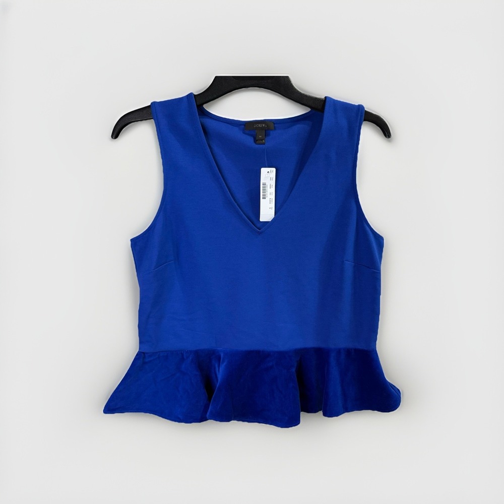 J Crew Blouse Top Women M Green Velvet Ruffle Peplum Party‎ Holiday Sleevless
